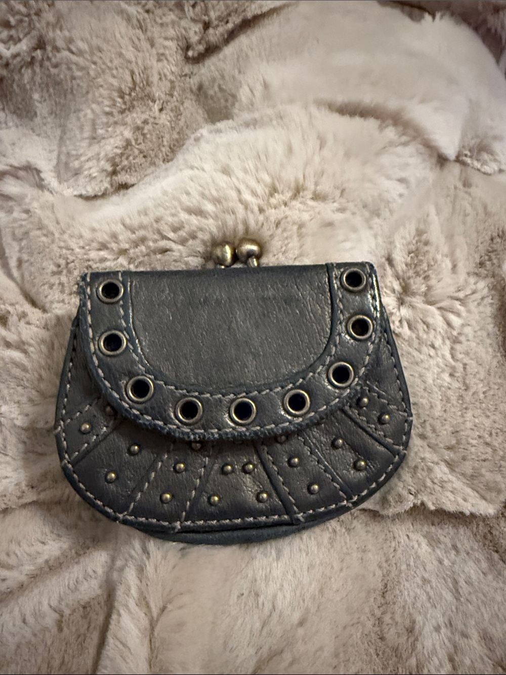 Vintage Betsey Johnson Black Leather Kiss-Lock Coin Purse with Grommets